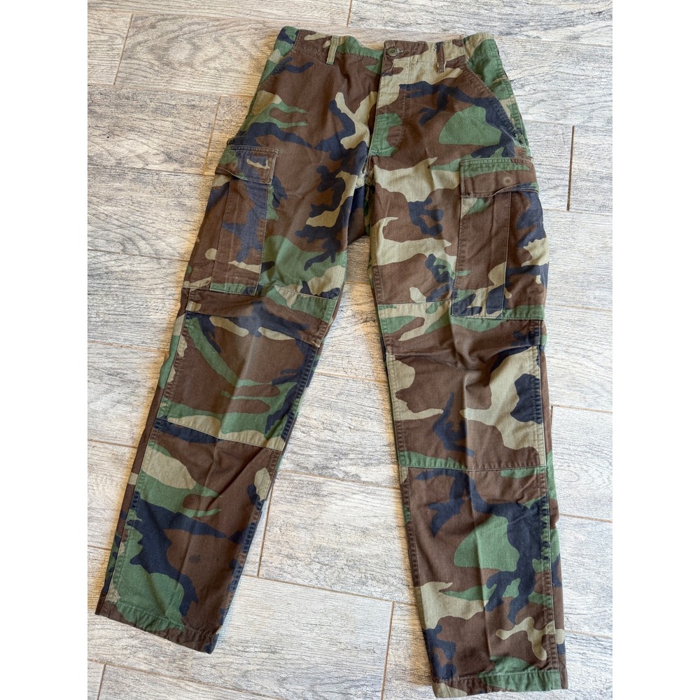 Military Cargo Pants Small Regular Camo Woodland Button Fly Utility Mens Ripstop